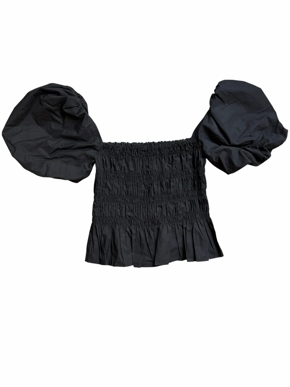ASTR Black Smocked Puff Bubble Sleeve Top